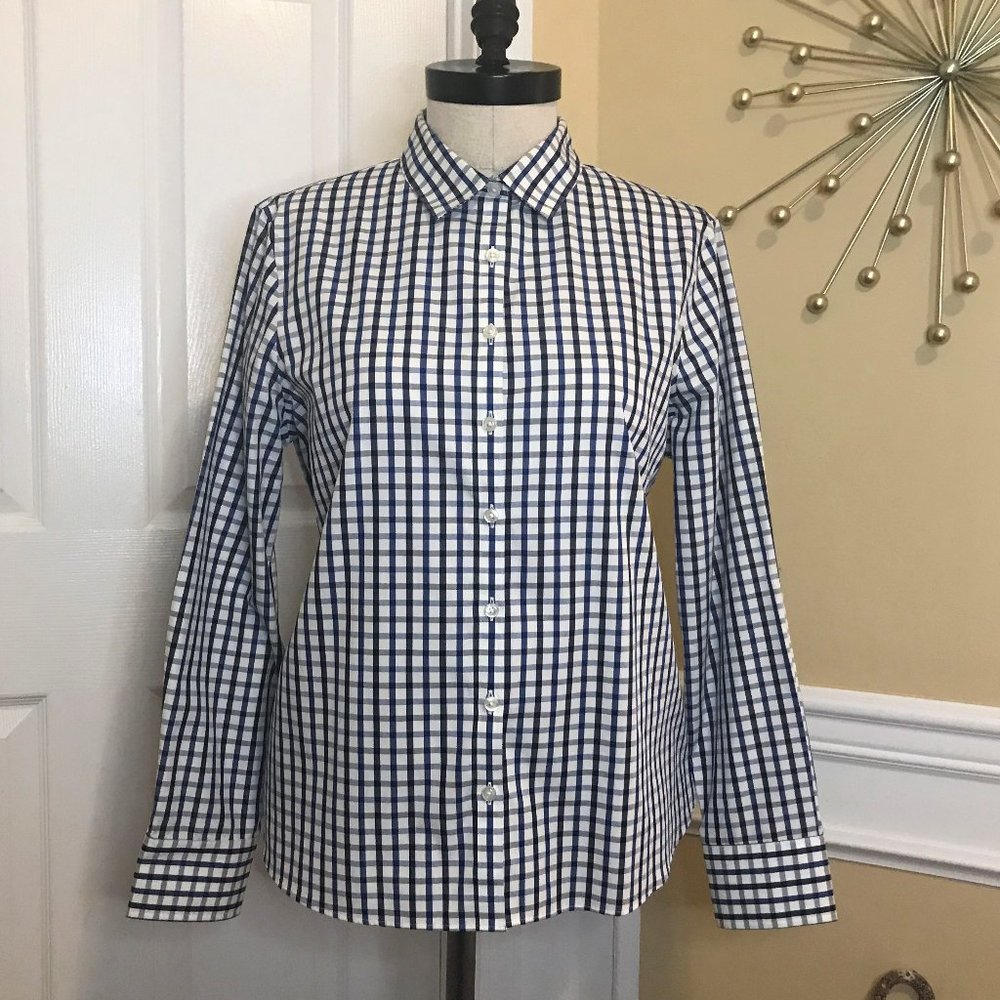 Land's End No-Iron Blue Gingham Blouse Size 12P